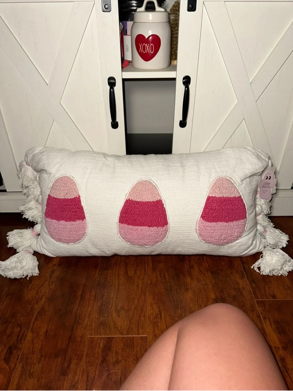 Halloween Decorative Bolster Pillow with Pink Candy Corn Motif